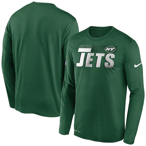 New York Jets 2020 Green Sideline Impact Legend Performance Long Sleeve NFL T-Shirt (All Size)